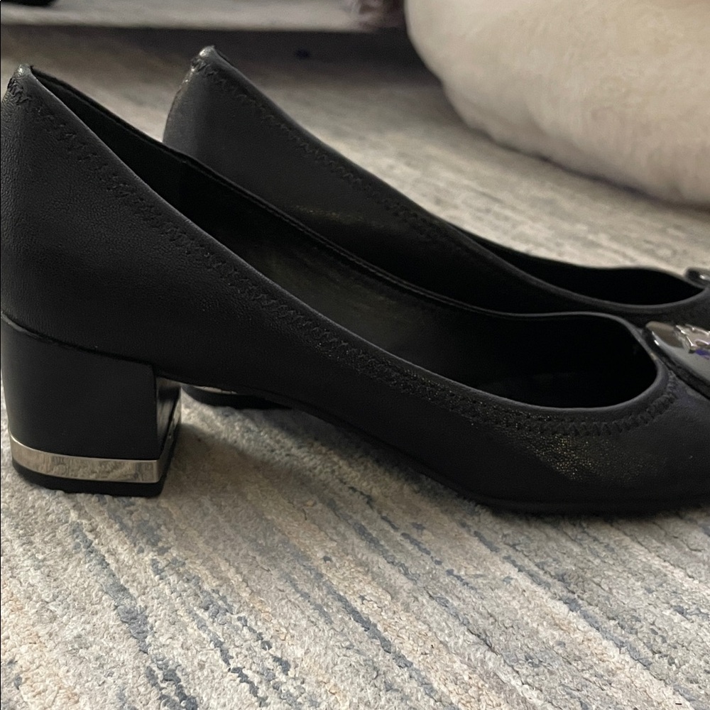 Tory Burch Black Leather Heels with Silver Accent - Picture 9 of 9